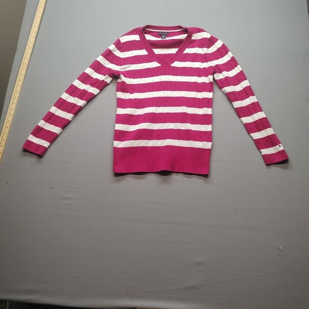 tommy hilfiger v-neck sweater women's Red White Stripes Size‎ Extra Large